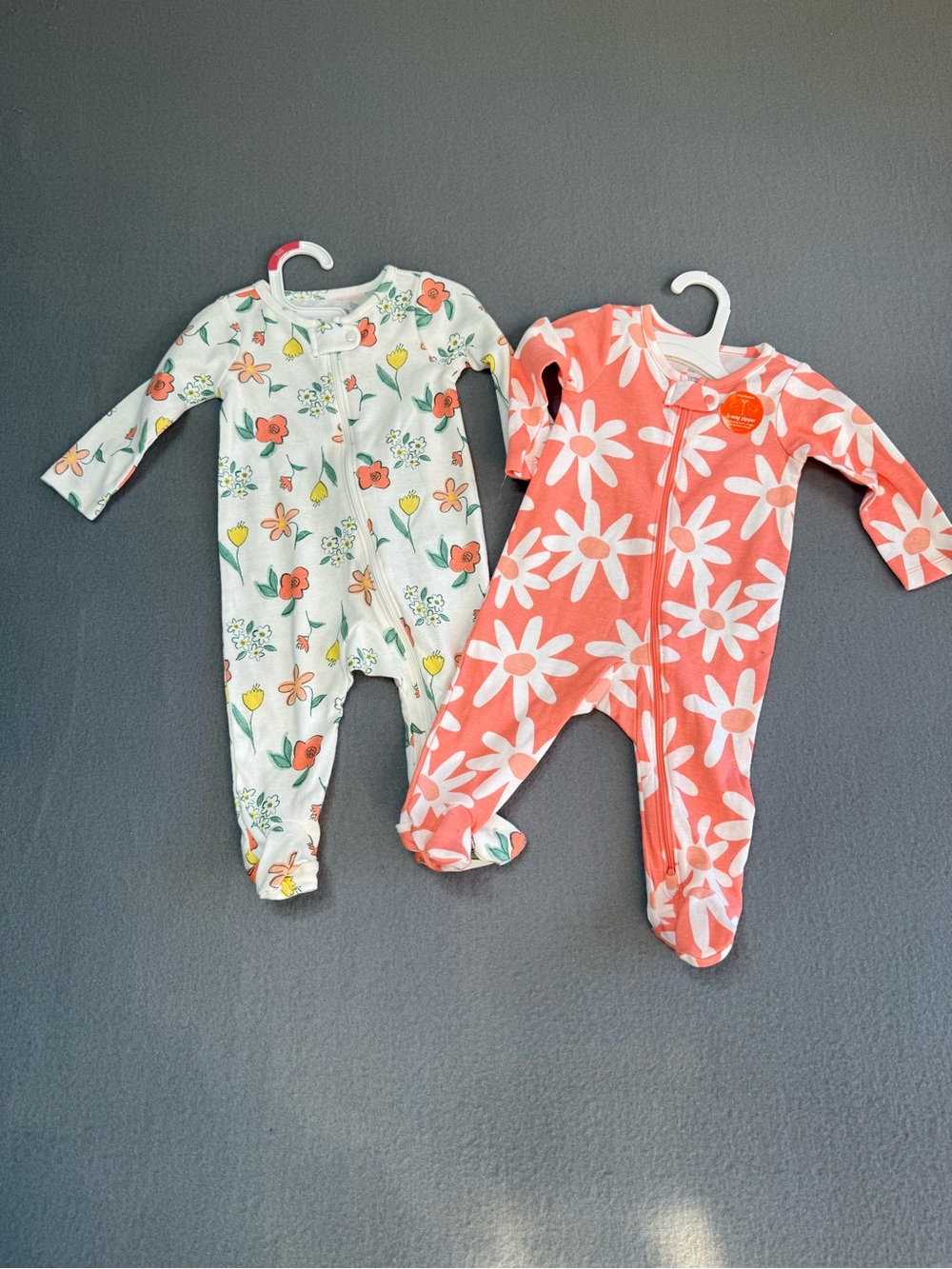 Carter's 2-Pack Floral Footed One-Piece Sleepers 3-6M Cotton Knit 2-Way Zip
